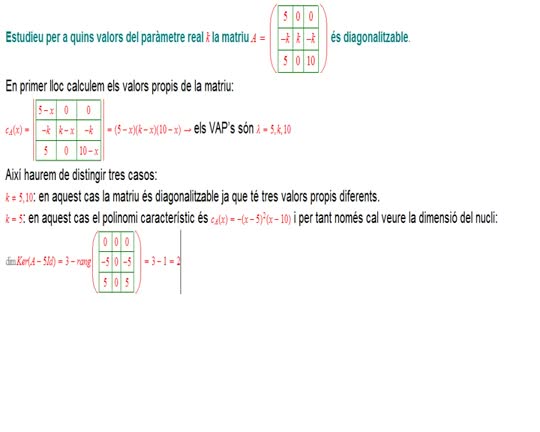 Estudi de la diagonalitzabilitat d’una matriu 3x3 depenent d’un paràmetre
