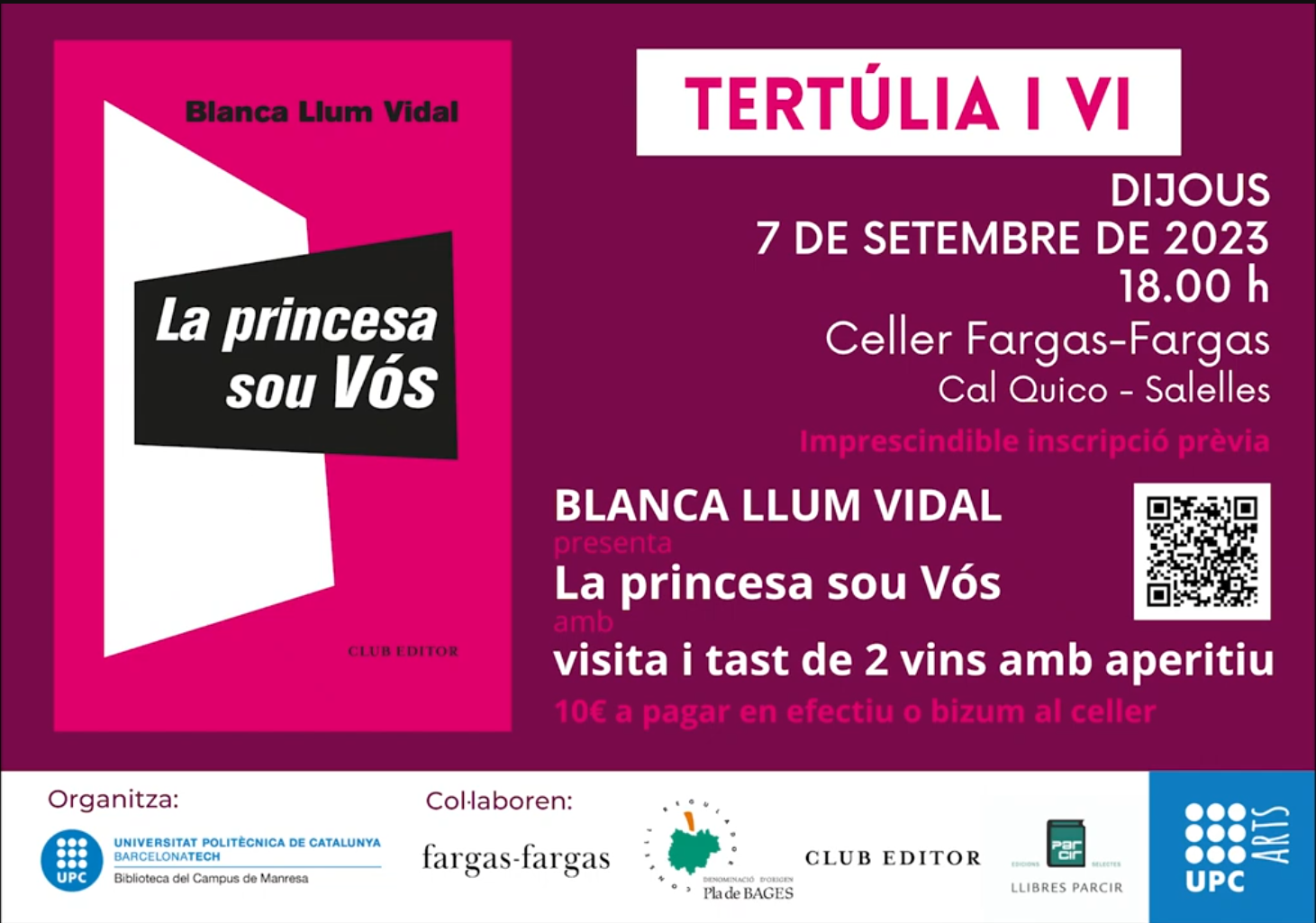 Tertúlia i vi 2023: Blanca Llum Vidal i Celler Fargas-Fargas