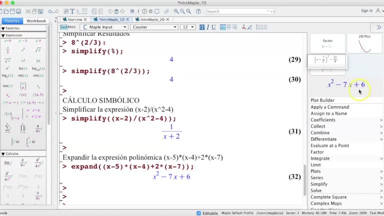 Pràctiques Maple – Introducció. 06 Càlcul simbòlic 1