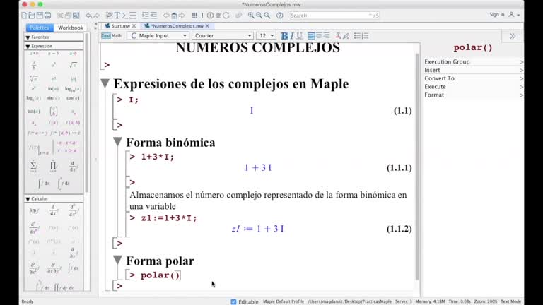 Pràctiques Maple – Complexes. 01 Expressions