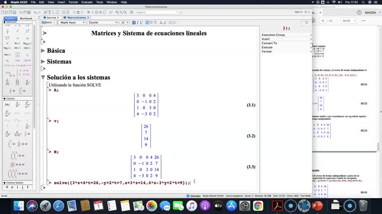 Pràctiques Maple -- Matrius/Sistemes lineals. 10 Solució als sistemes