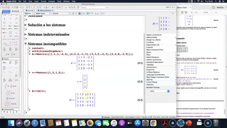 Pràctiques Maple -- Matrius/Sistemes lineals. 12 Sistemes incompatibles