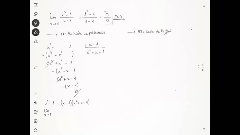Tema 3 - Funcions elementals. Cálculo de un límite utilizando división de polinomios y Ruffini