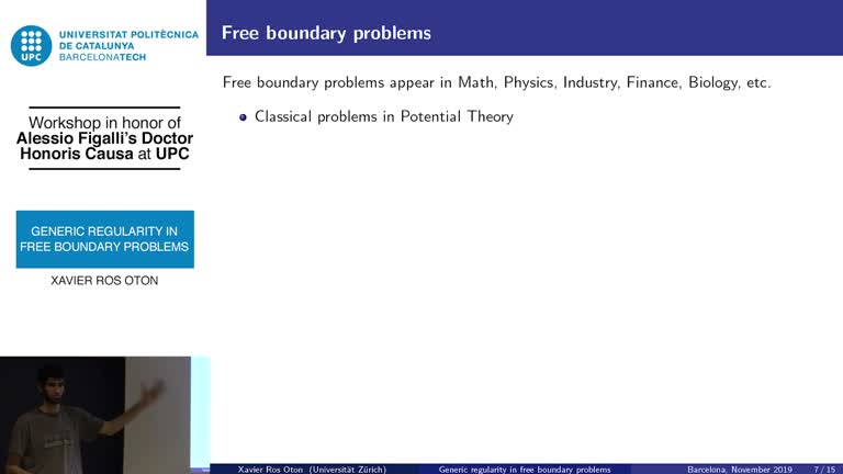 Generic regularity in free boundary problems. Workshop in honor of Alessio Figalli's "Doctor Honoris Causa at UPC"