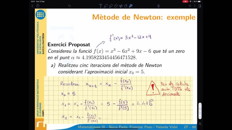 Zeros de funcions. Mètode de Newton (exemple)